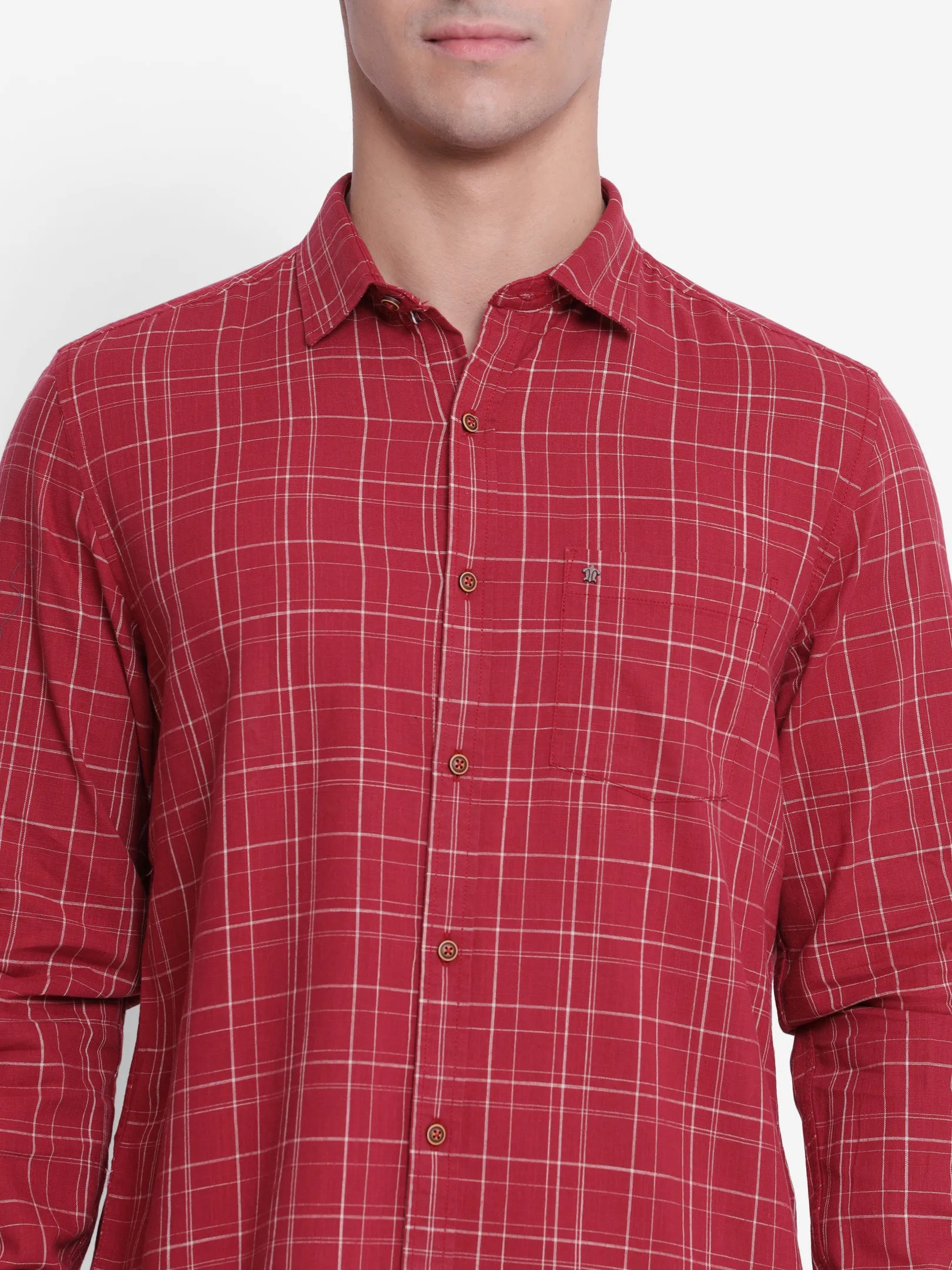 Checked Red Slim Fit Casual Shirt For Men