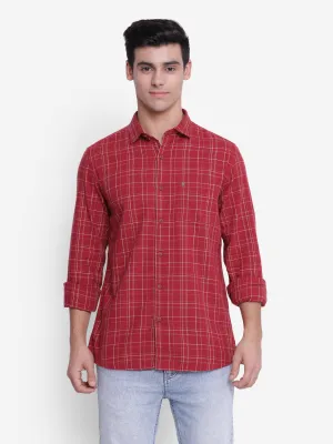 Checked Red Slim Fit Casual Shirt For Men