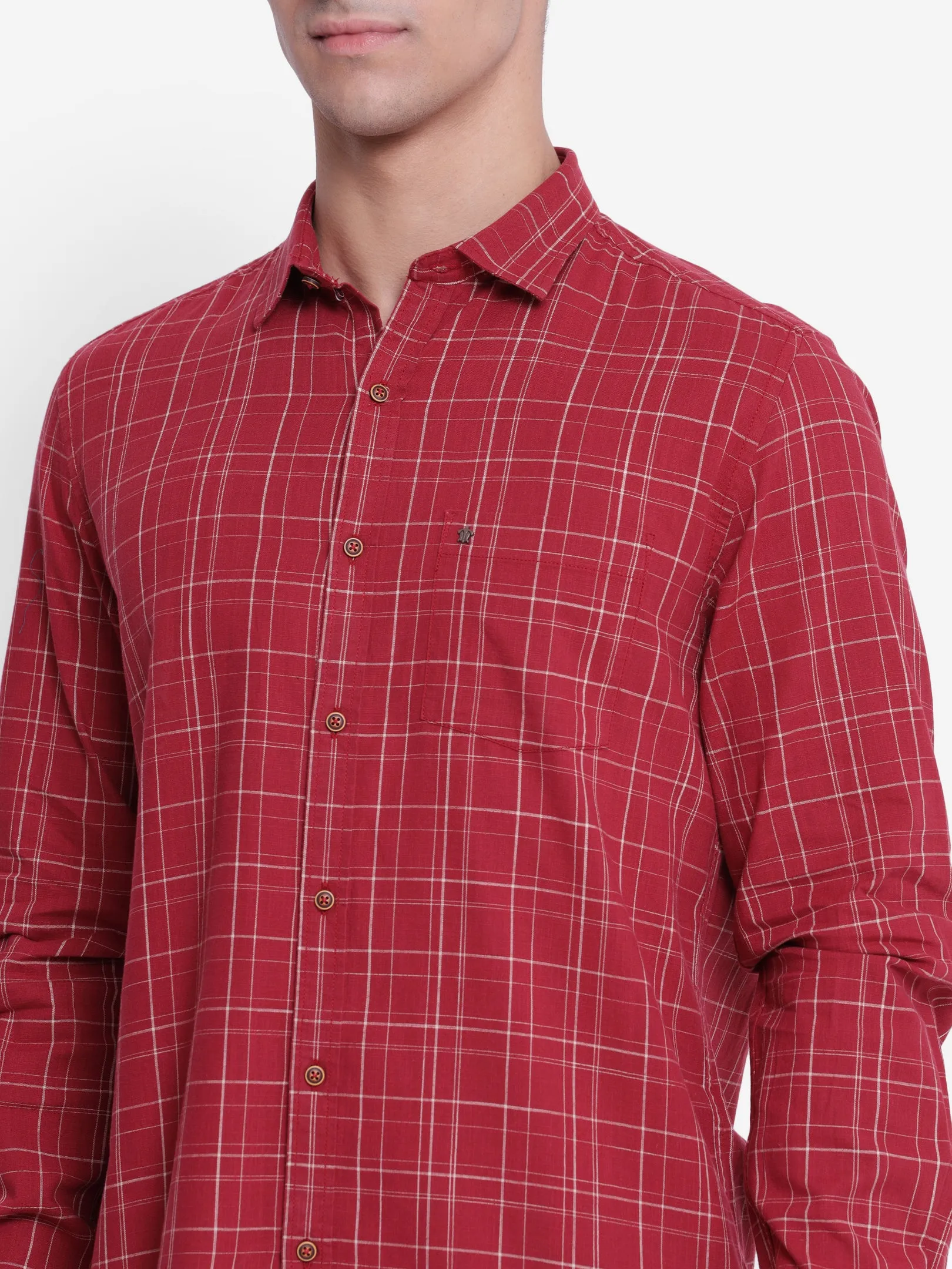 Checked Red Slim Fit Casual Shirt For Men