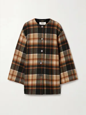 Checked wool and silk-blend coat