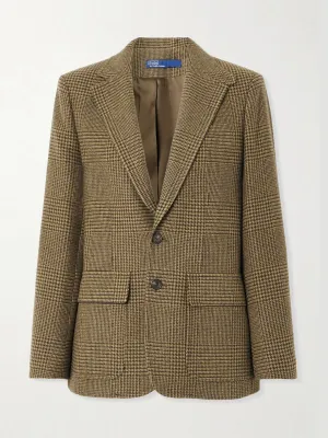 Checked wool-blend tweed blazer