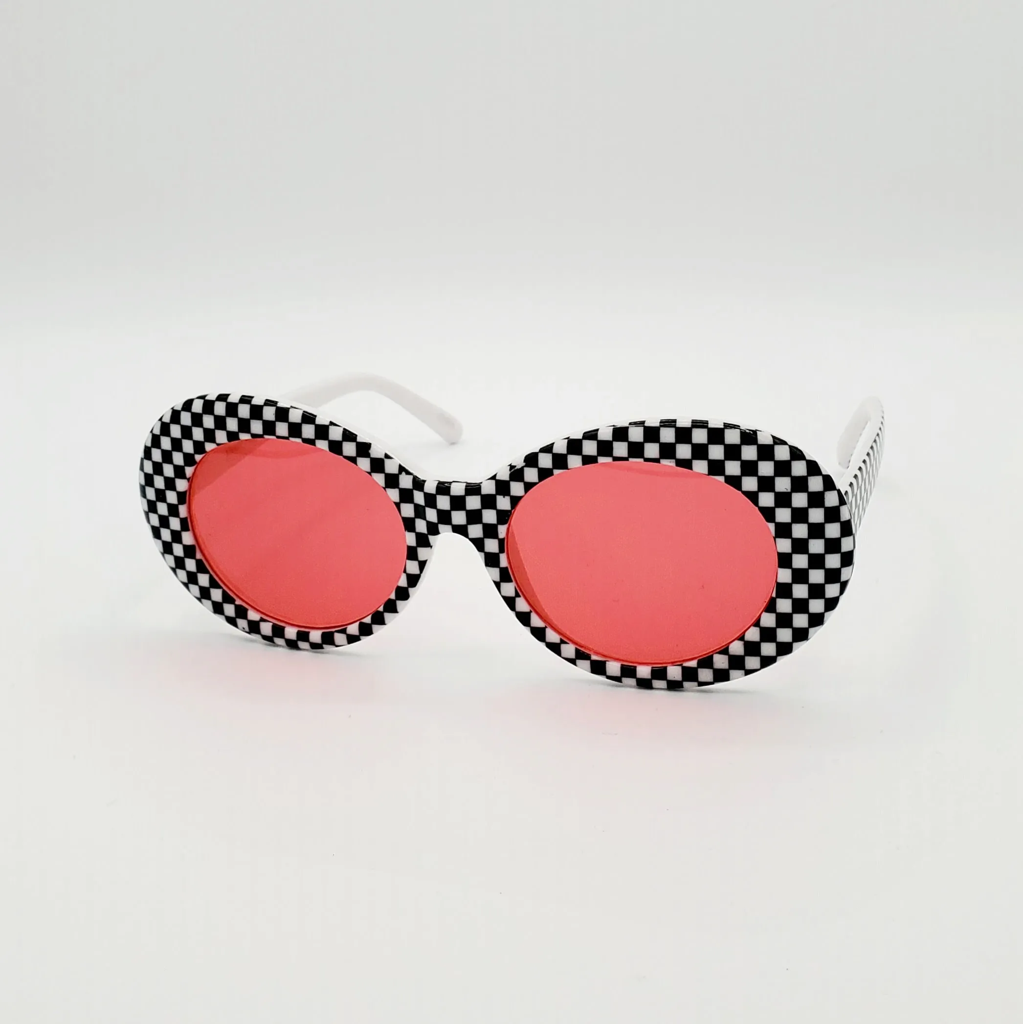 Checker Print Sunglasses - Red Lens