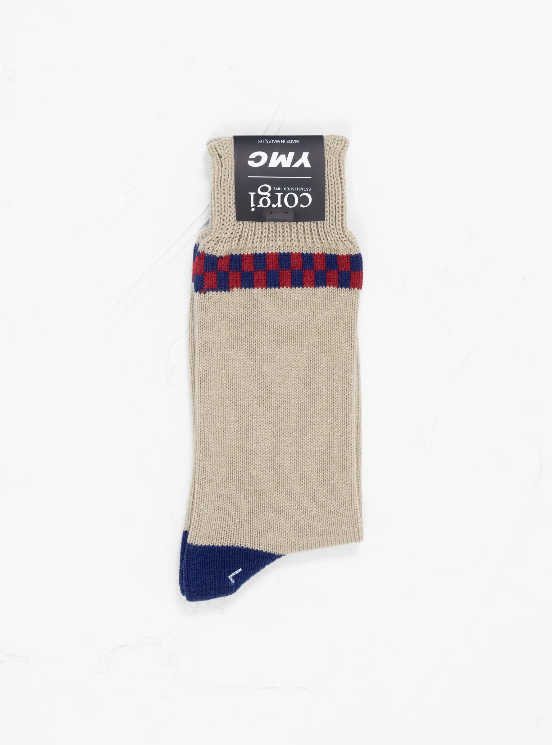 Checker Socks Beige, Red & Blue