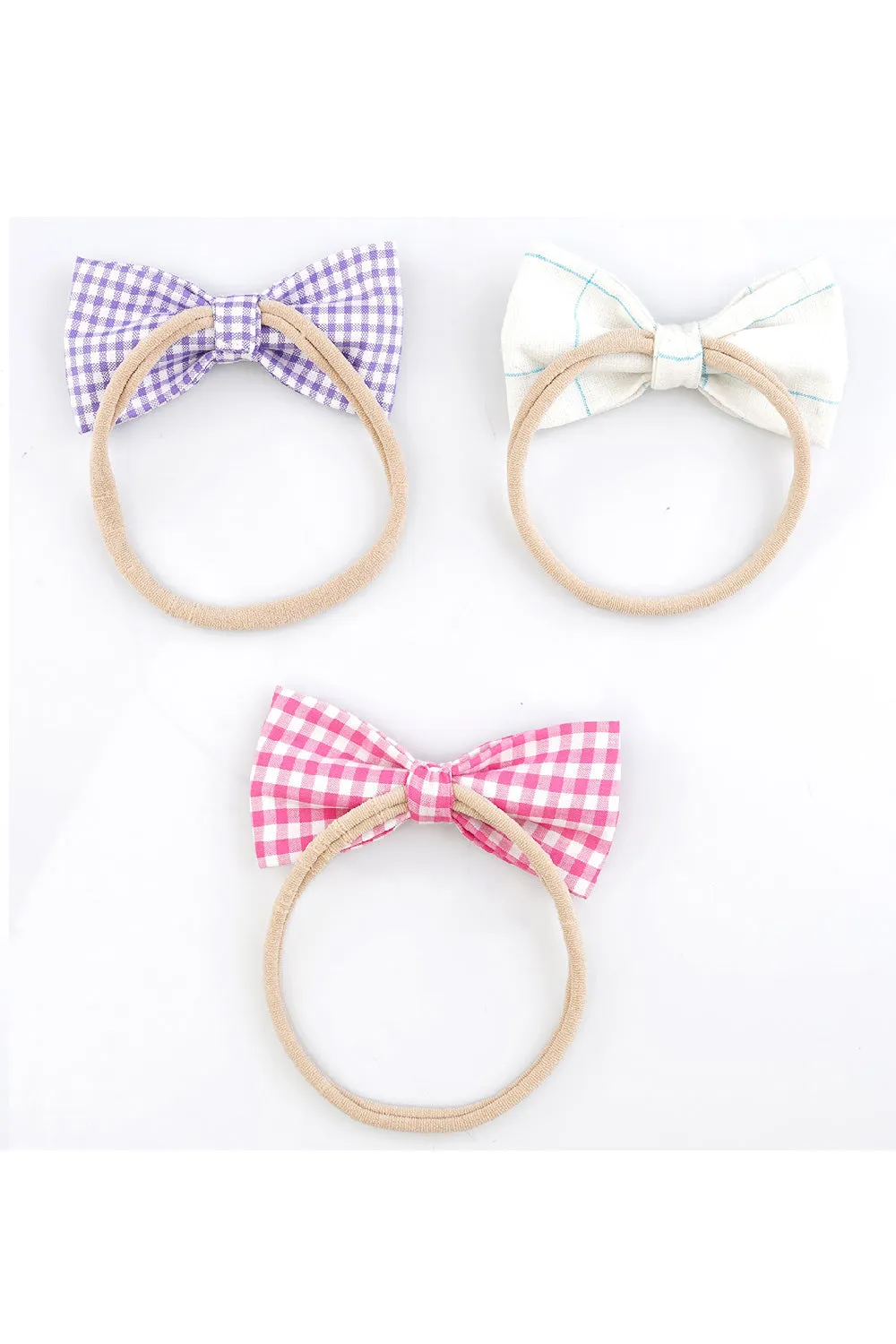 Checkered Cotton Bow Baby Headband - Set Of 3