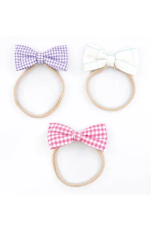 Checkered Cotton Bow Baby Headband - Set Of 3