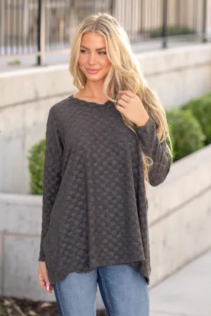 Checkered Long Sleeve V-Neck T-Shirt