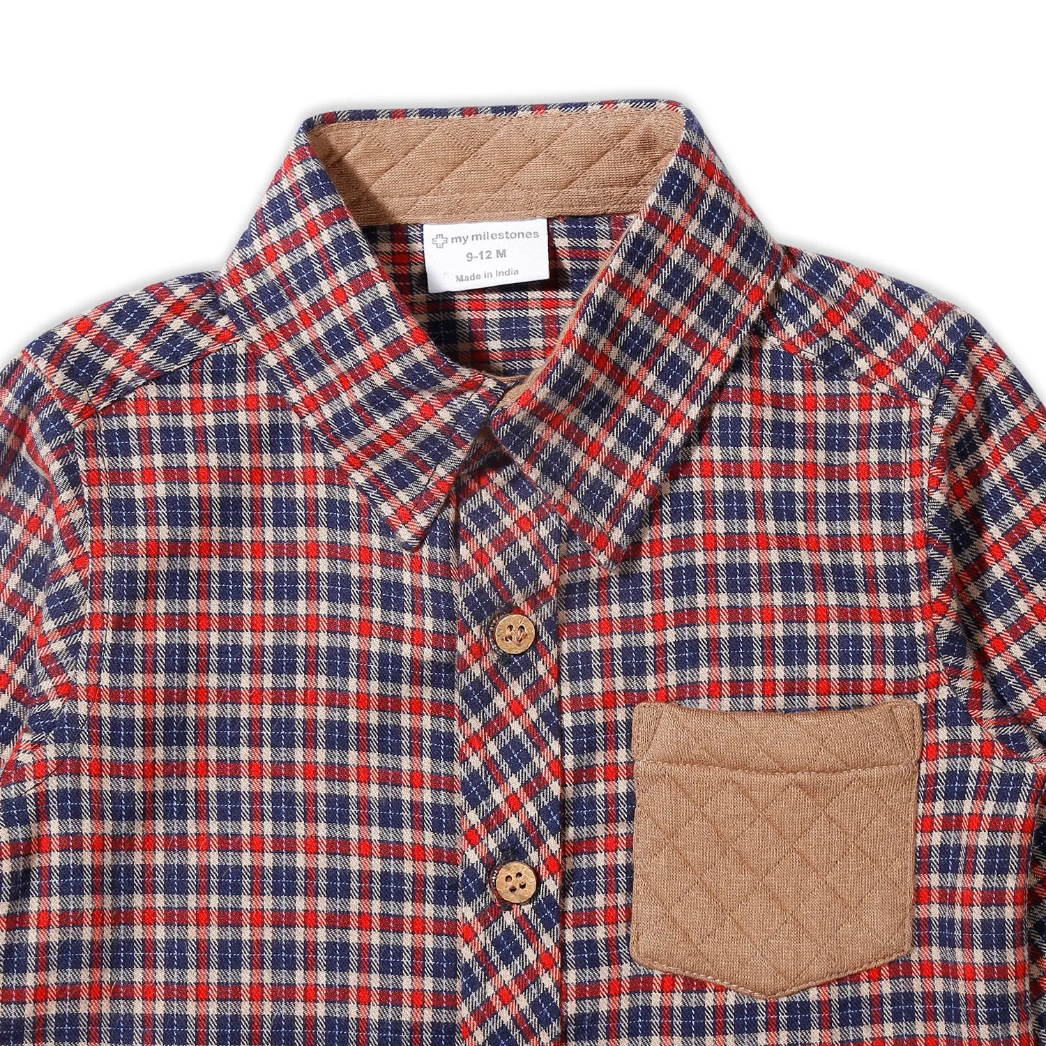 Checks Shirt With Brown Quilted Pocket