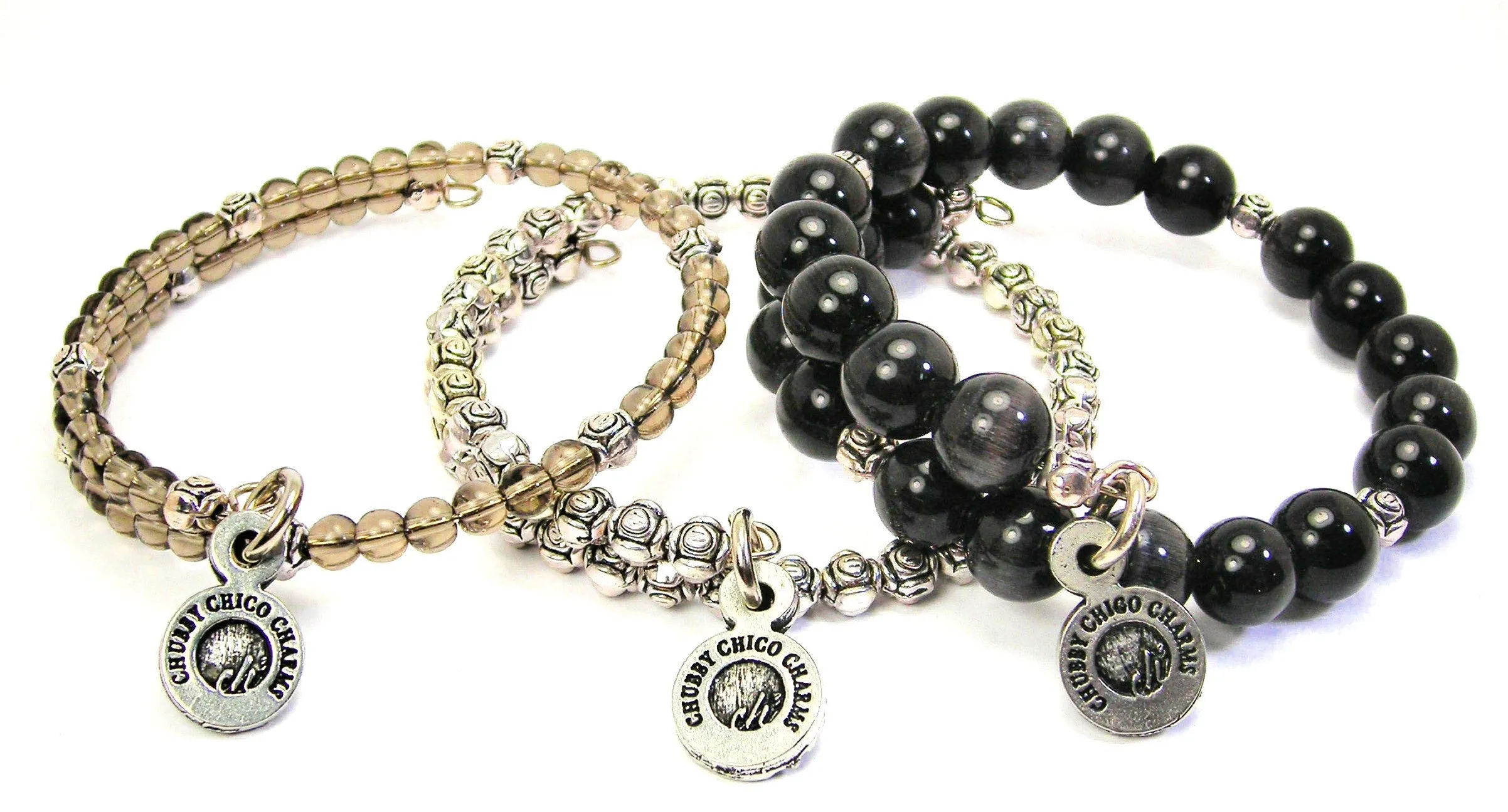 Cheer Circle 3 Piece Wrap Bracelet Set Cats Eye Glass And Pewter