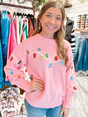 Cheerful Pink Christmas Light Sequin Sweater