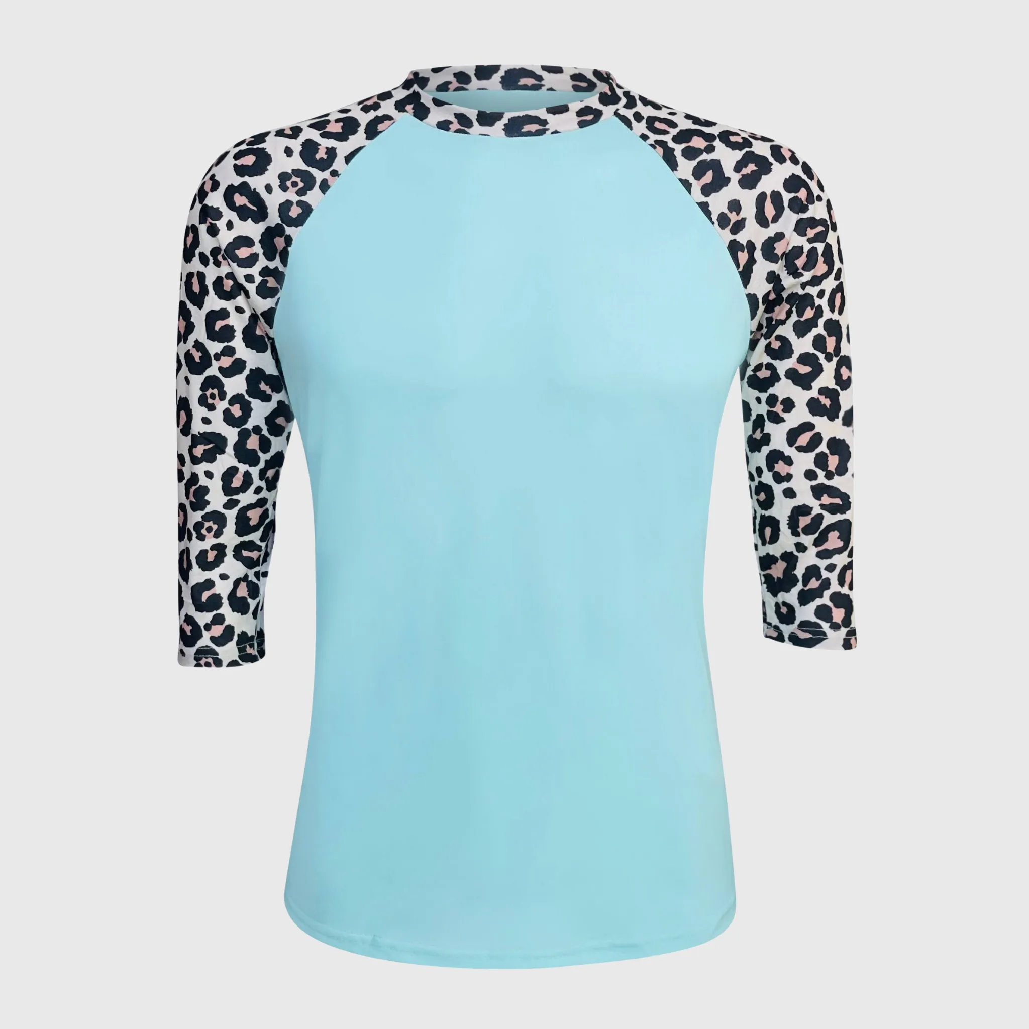 Cheetah Light Cyan Polyester Top