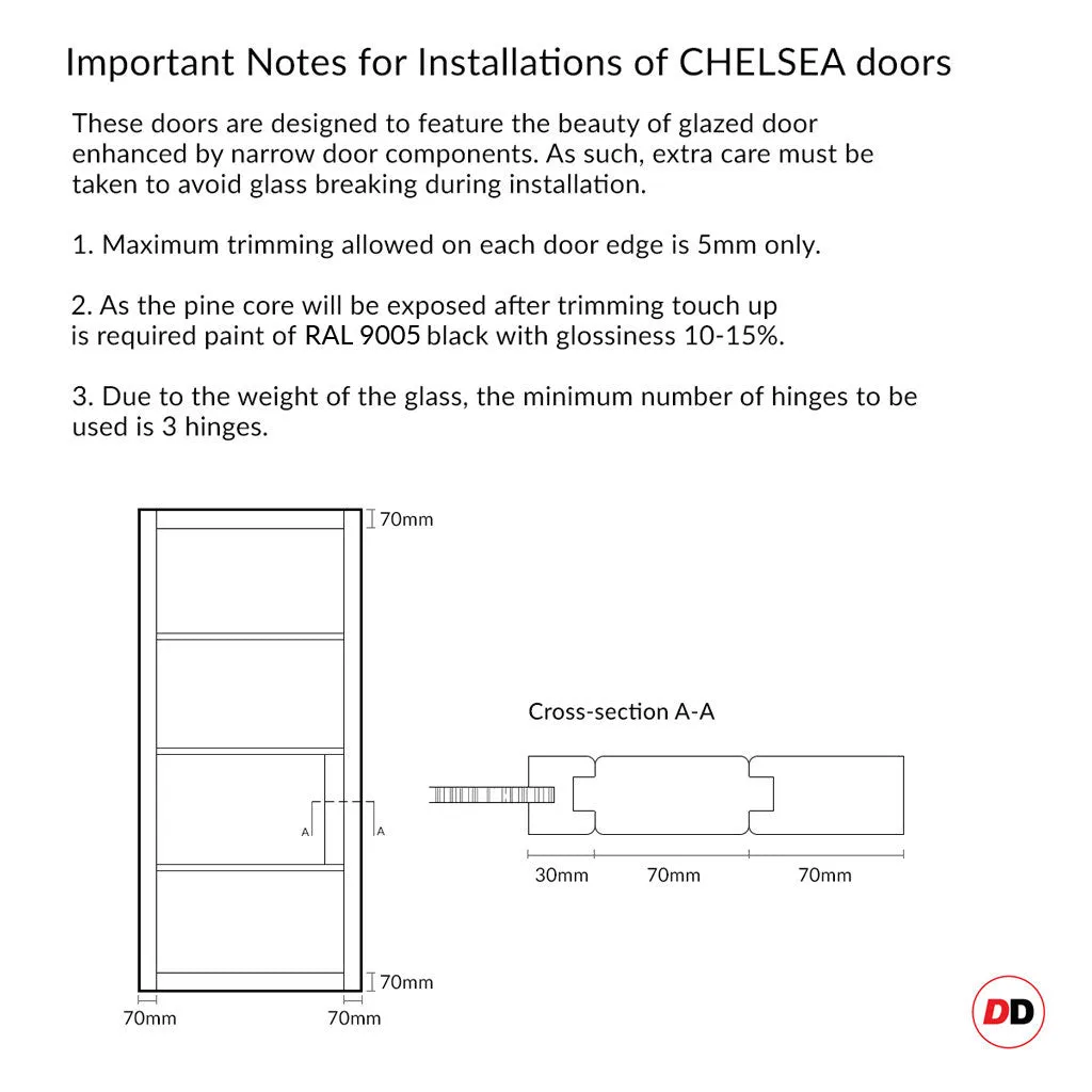 Chelsea 4 Pane Black Painted Internal Door - Clear Glass - Prefinished