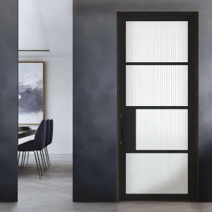 Chelsea 4 Pane Black Painted Internal Door - Clear Reeded Glass - Prefinished