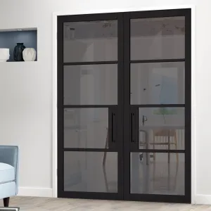 Chelsea 4 Pane Black Painted Internal Door Pair - Tinted Glass - Prefinished