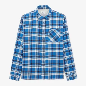 Chemise à carreaux bleu océan à manches longues en coton