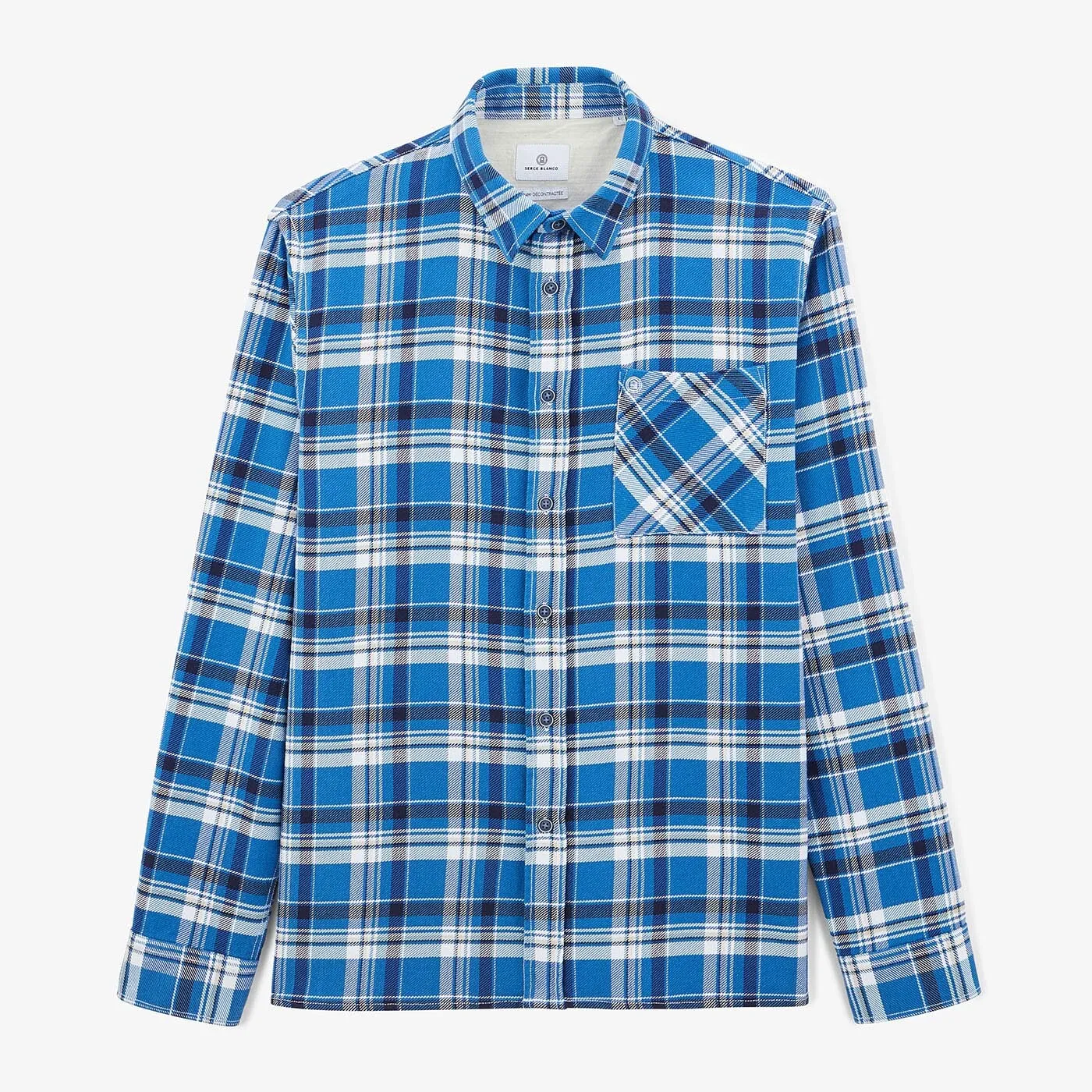 Chemise à carreaux bleu océan à manches longues en coton