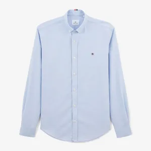 Chemise unie bleu ciel à manches longues en coton