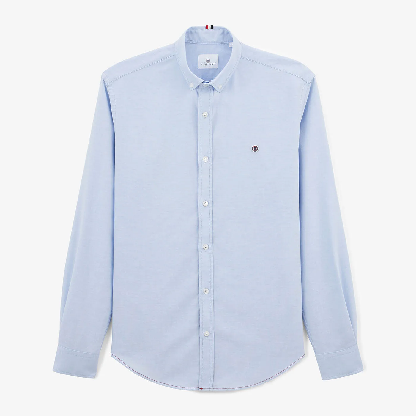 Chemise unie bleu ciel à manches longues en coton