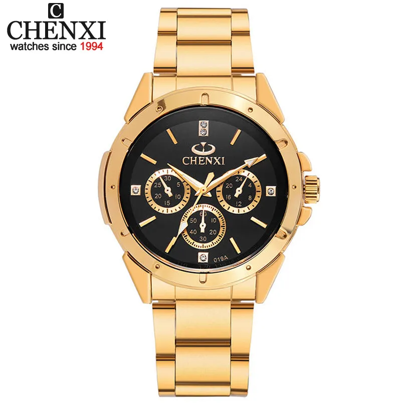 CHENXI Lovers Quartz Watches Women Men Gold WristWatches Top Brand Luxury Female Male Clock IPG Golden Steel Watch