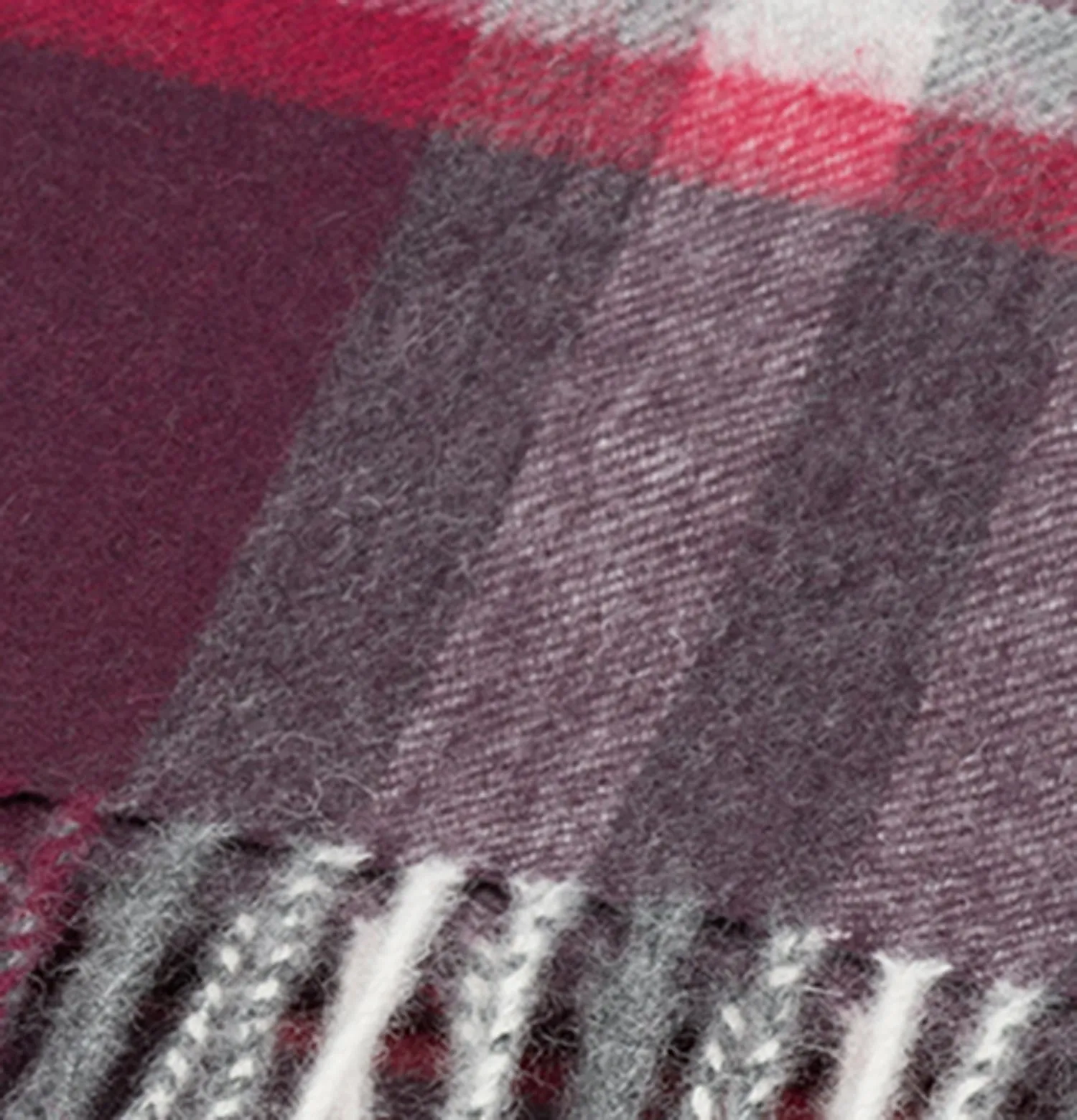 Chequer Tartan 90/10 Cashmere Scarf Bar  Damson