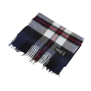 Chequer Tartan 90/10 Cashmere Scarf Bar  Exploded Navy