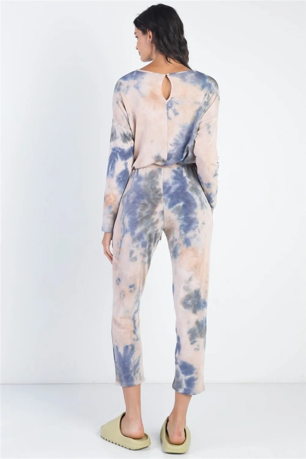 Cherish Apparel Tie-Dye Round Neck Long Sleeve Jumpsuit