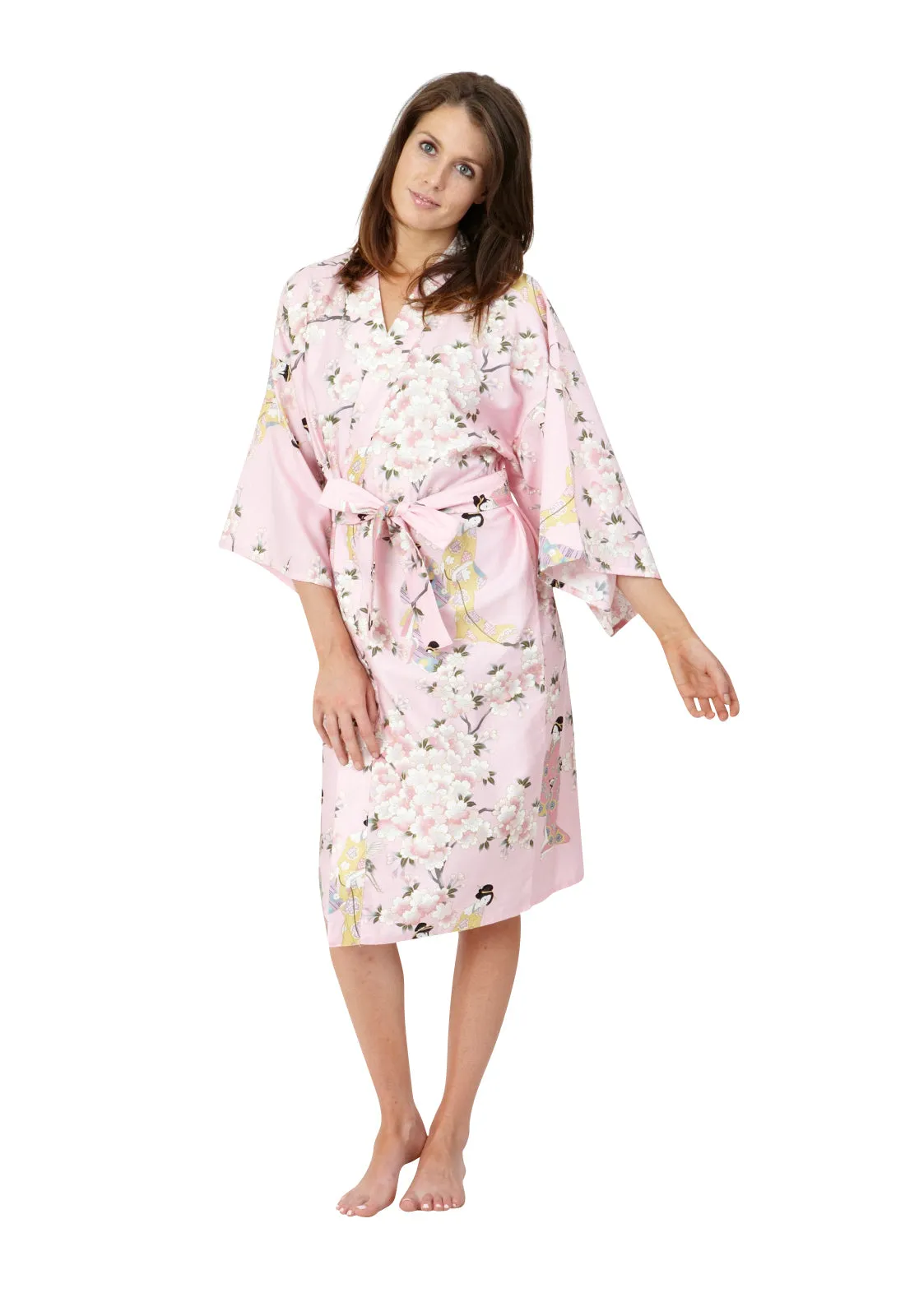 Cherry Blossom & Beauty Short Cotton Kimono Pink- New Larger Size