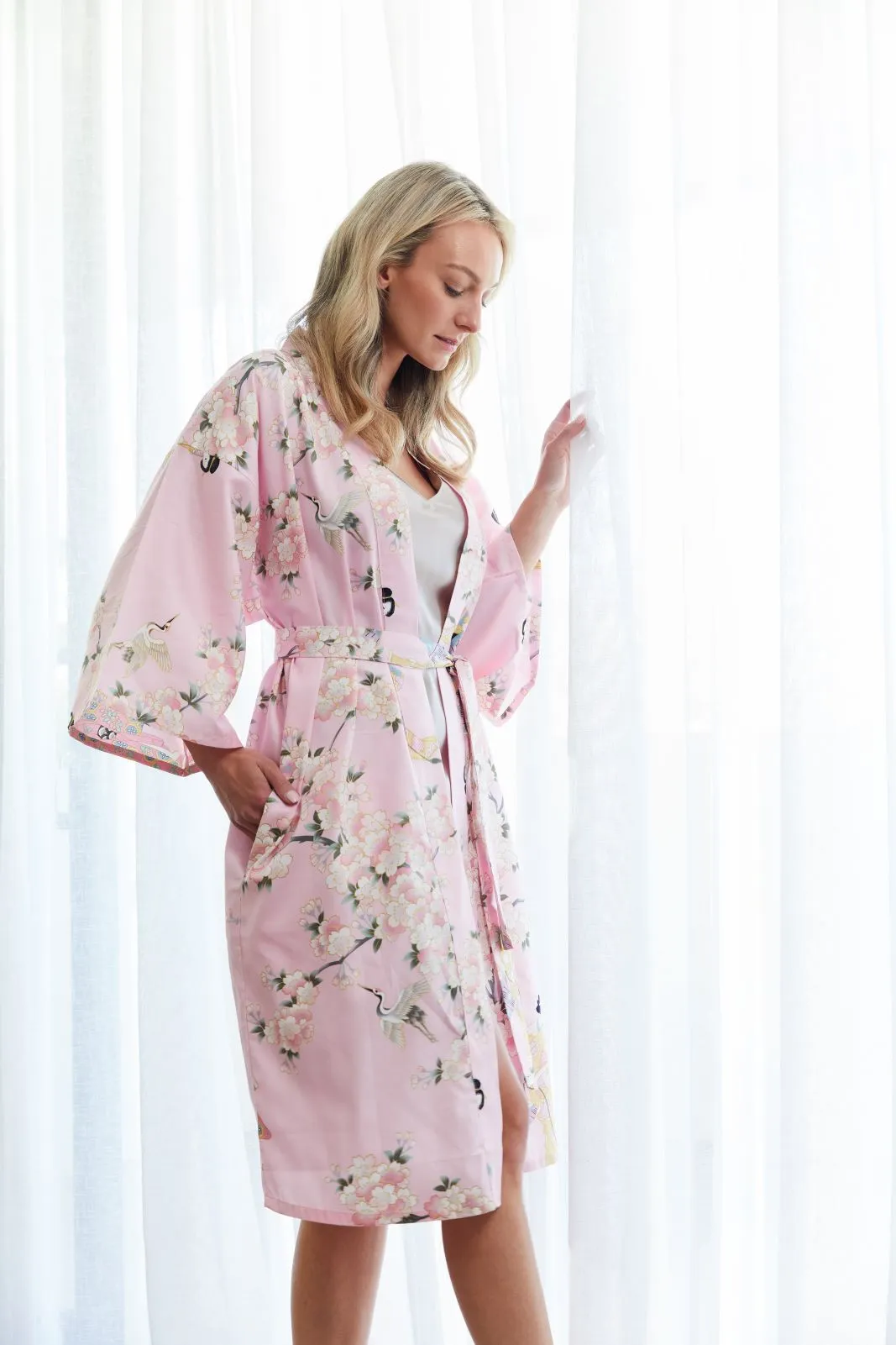 Cherry Blossom & Beauty Short Cotton Kimono Pink- New Larger Size