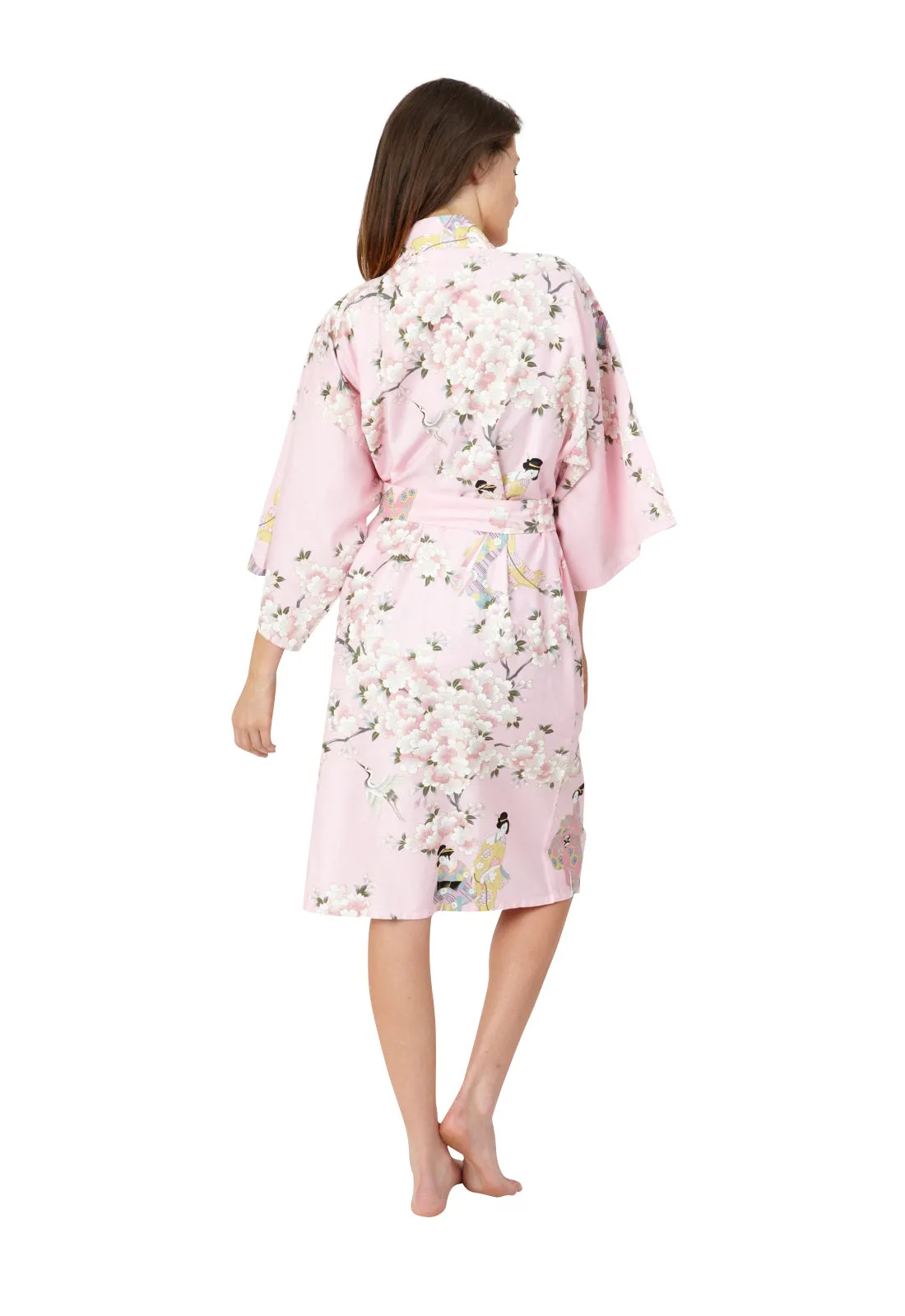 Cherry Blossom & Beauty Short Cotton Kimono Pink- New Larger Size