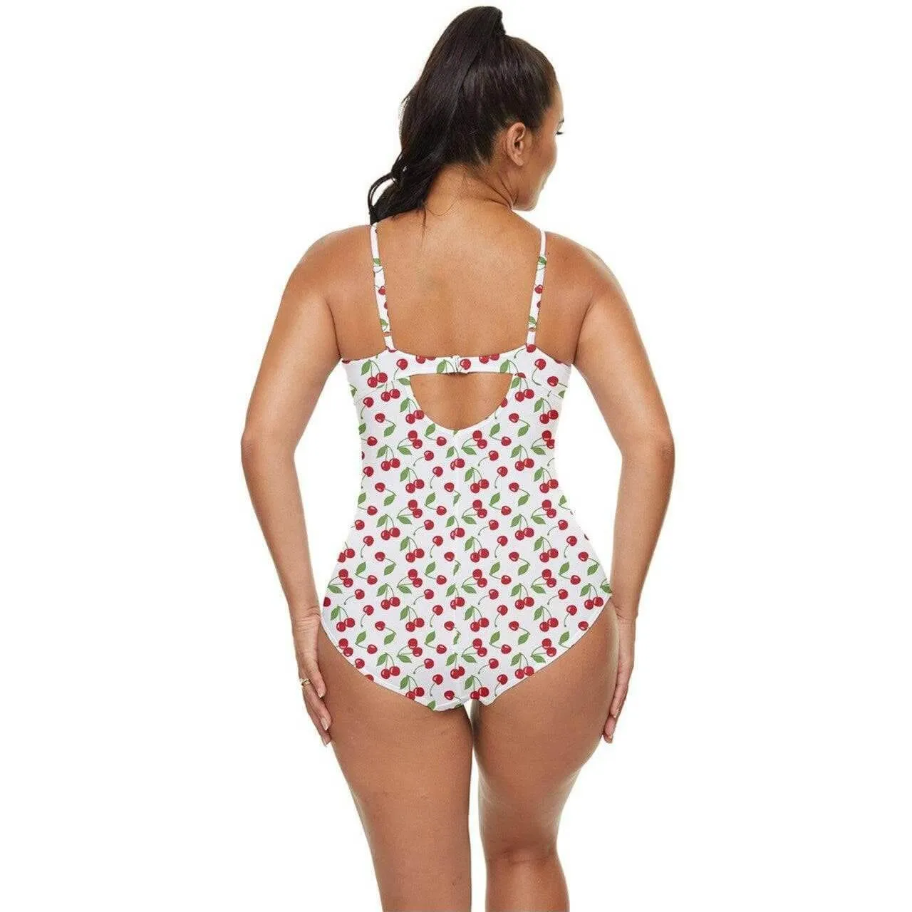 Cherry Bombshell White Retro Full Coverage Swimsuit