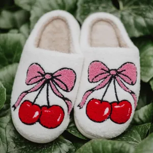 Cherry Bow Wholesale Fuzzy Slippers