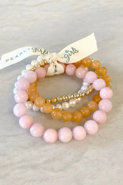 Cherry Quartz and Pearl Bracelet Bundle | Vibrant Medley & Timeless Elegance | By Pearly Girls