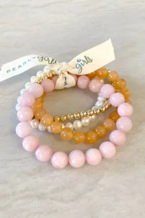 Cherry Quartz and Pearl Bracelet Bundle | Vibrant Medley & Timeless Elegance | By Pearly Girls