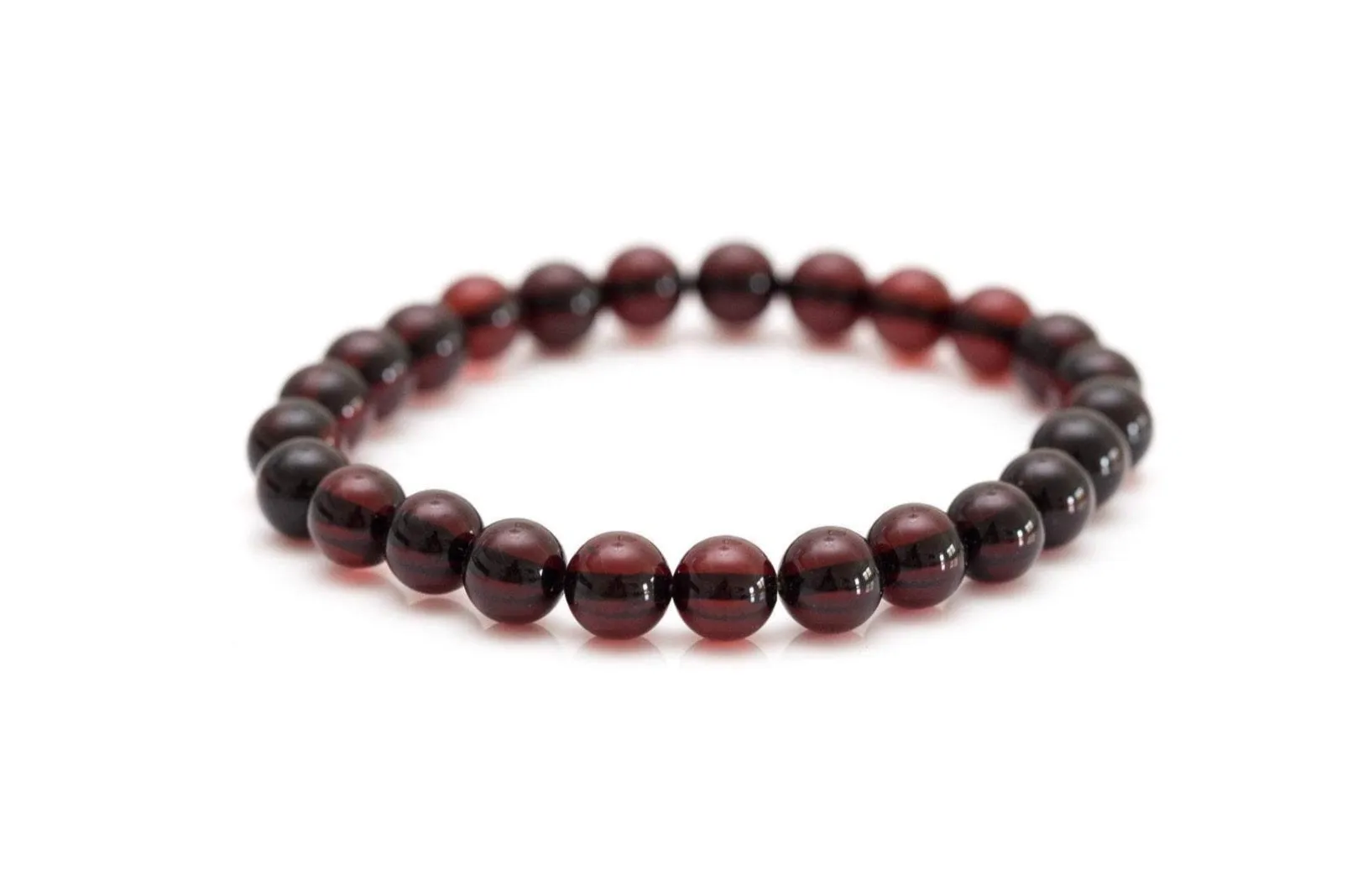 Cherry Red Amber Sphere Bead Bracelet