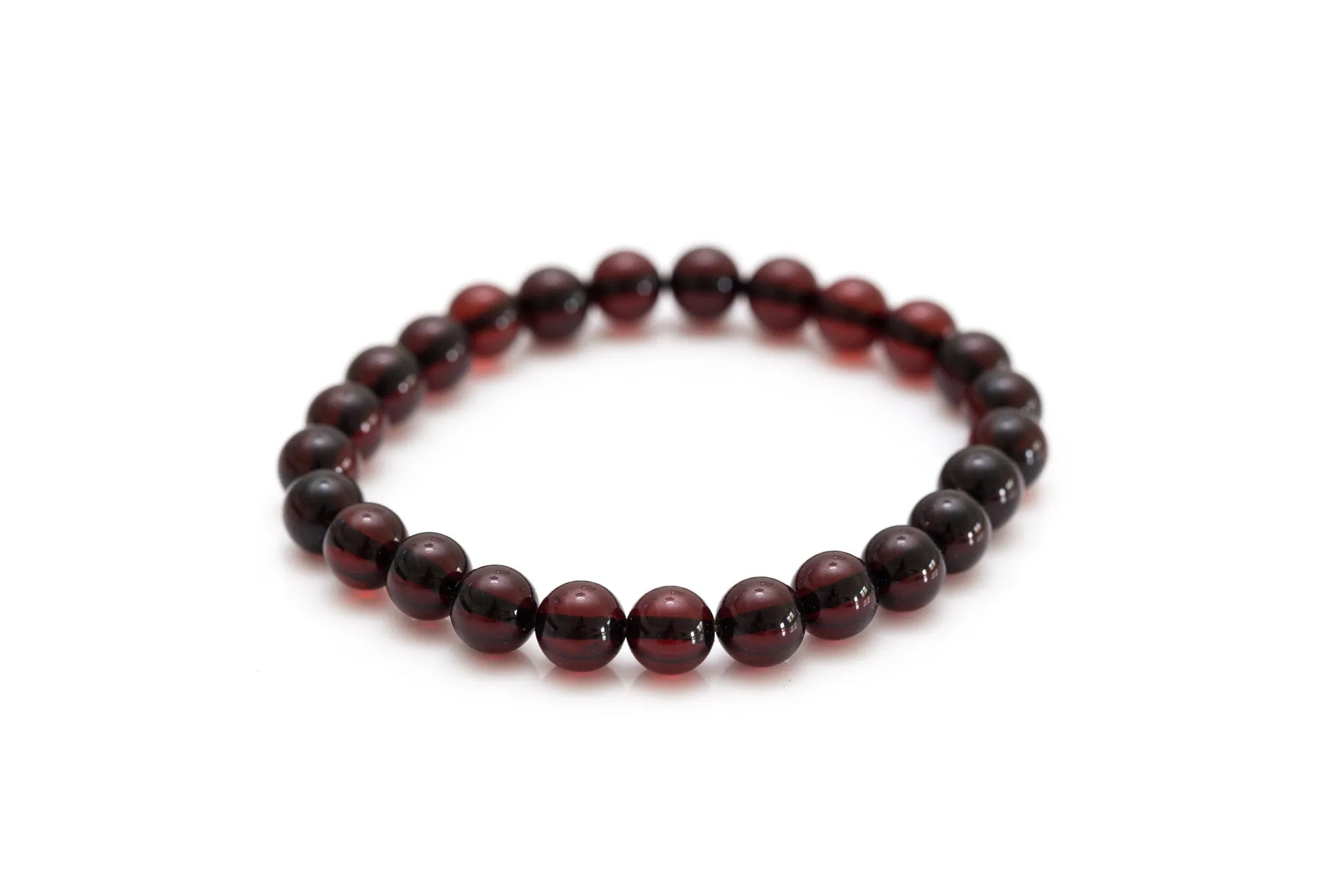 Cherry Red Amber Sphere Bead Bracelet