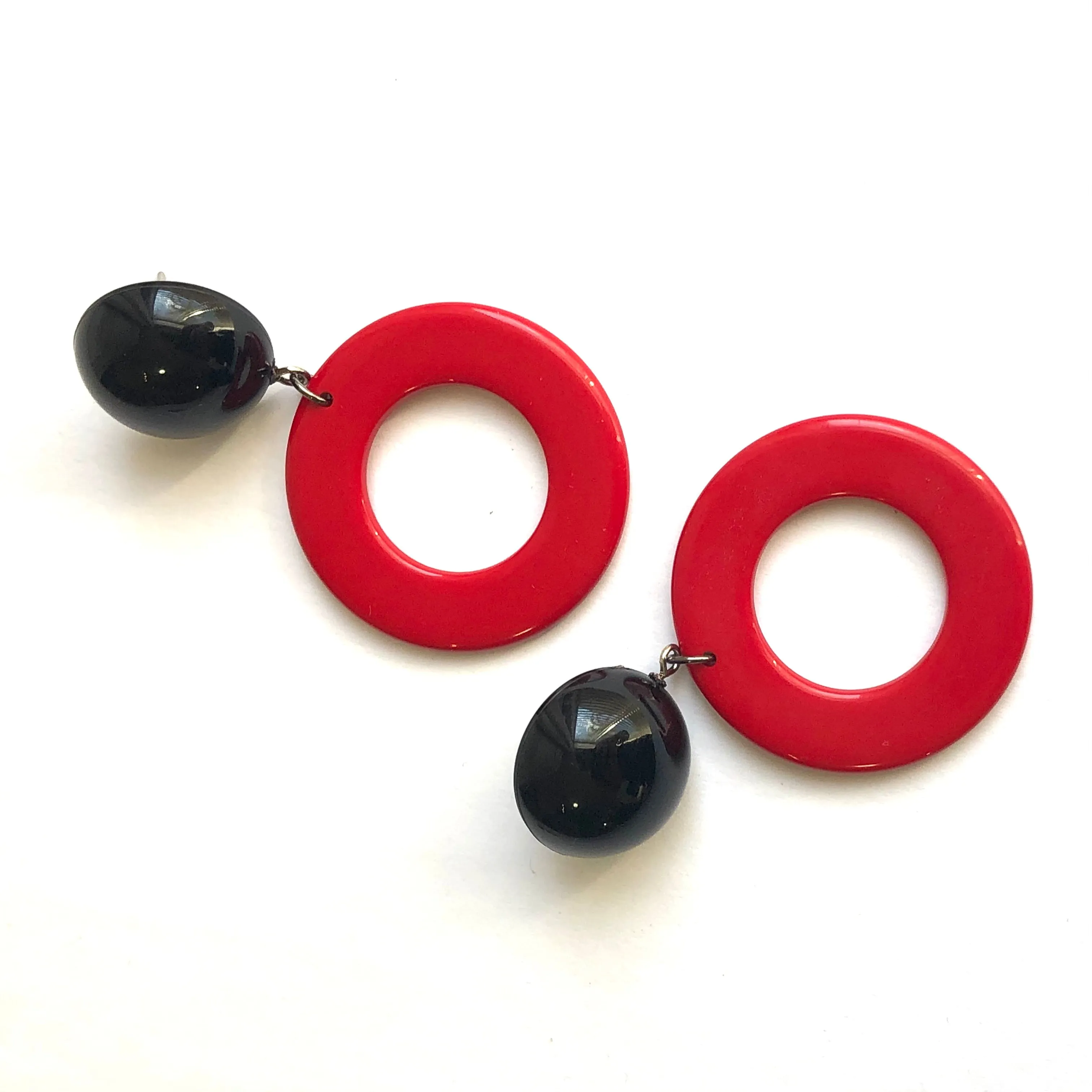 Cherry Red & Black Donut Drop Earrings