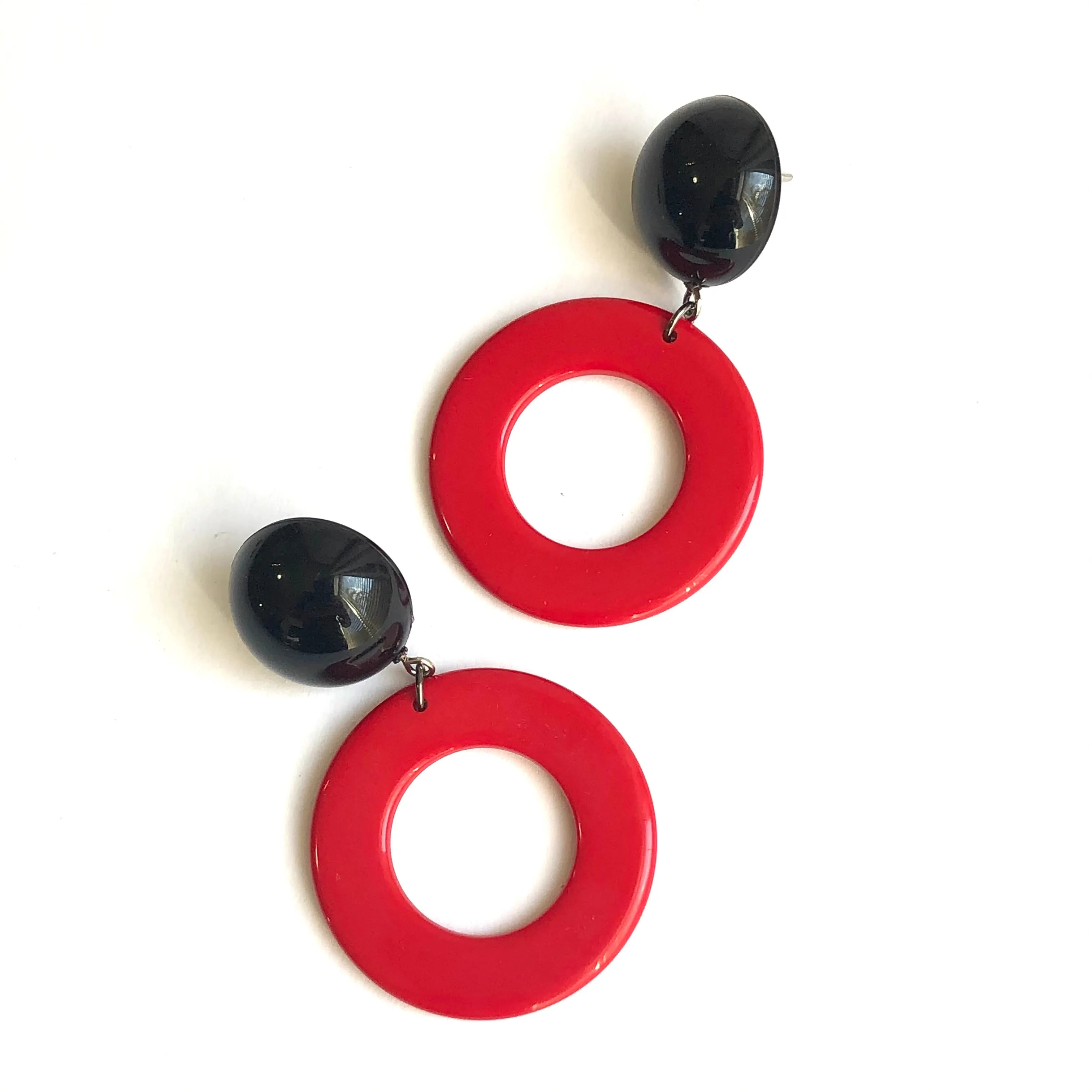 Cherry Red & Black Donut Drop Earrings