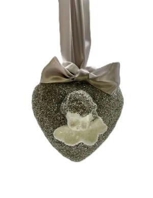 Cherub Heart Ornament - Silver