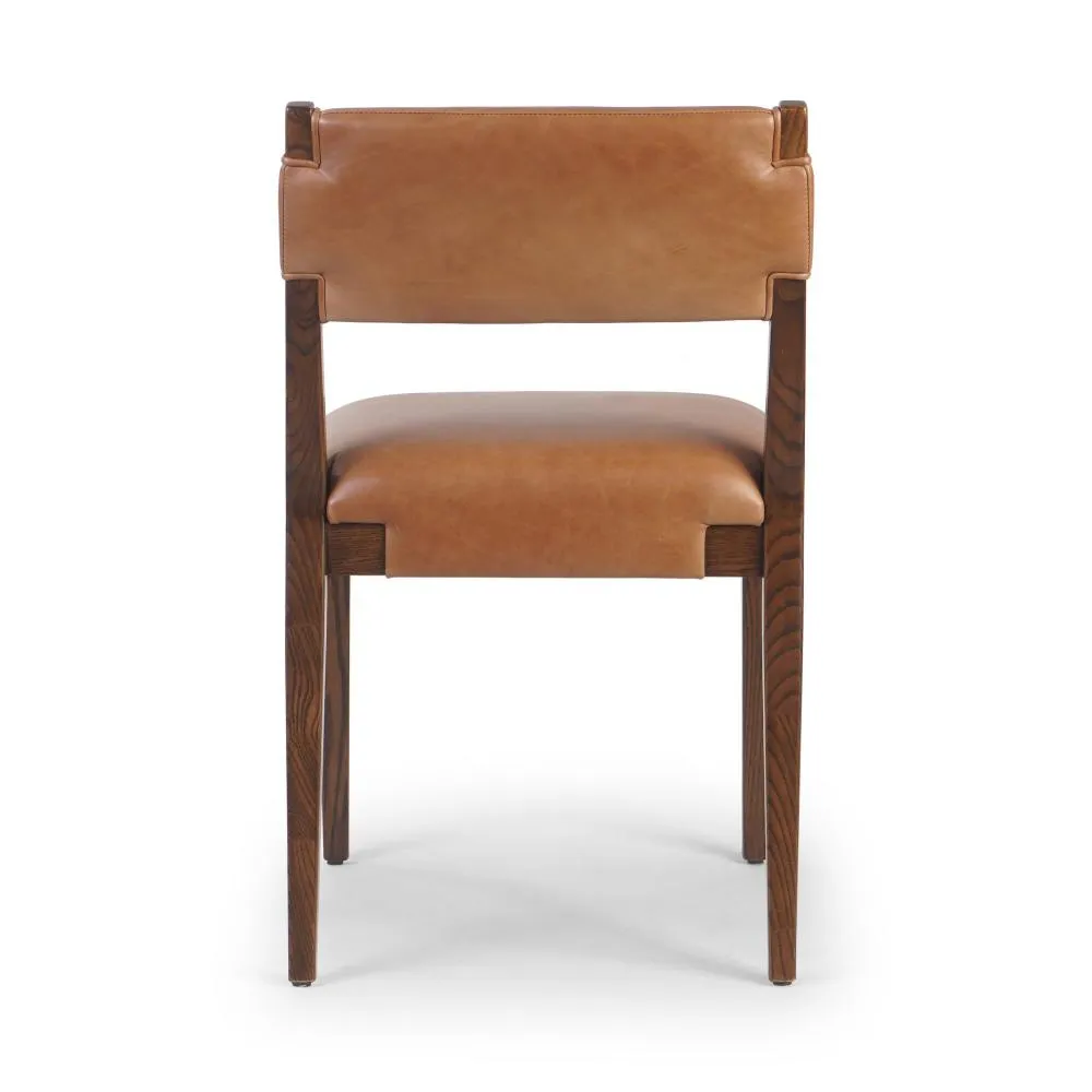 Chestnut Brown Leather Armless Dining Chair Solid Ash Wood