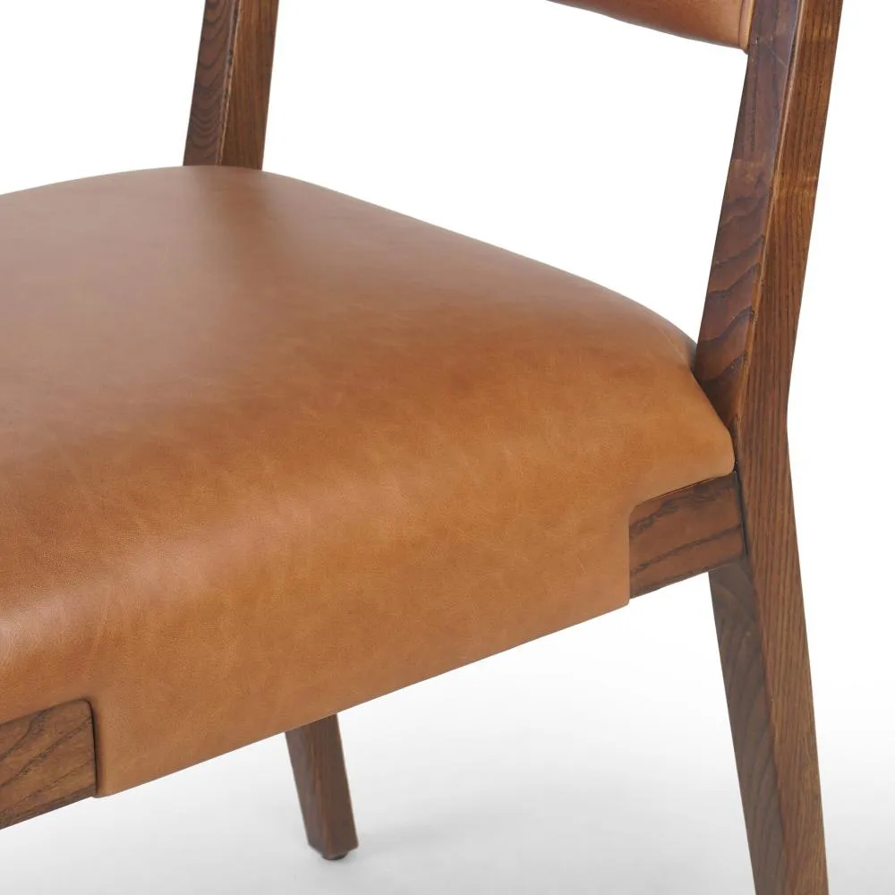 Chestnut Brown Leather Armless Dining Chair Solid Ash Wood