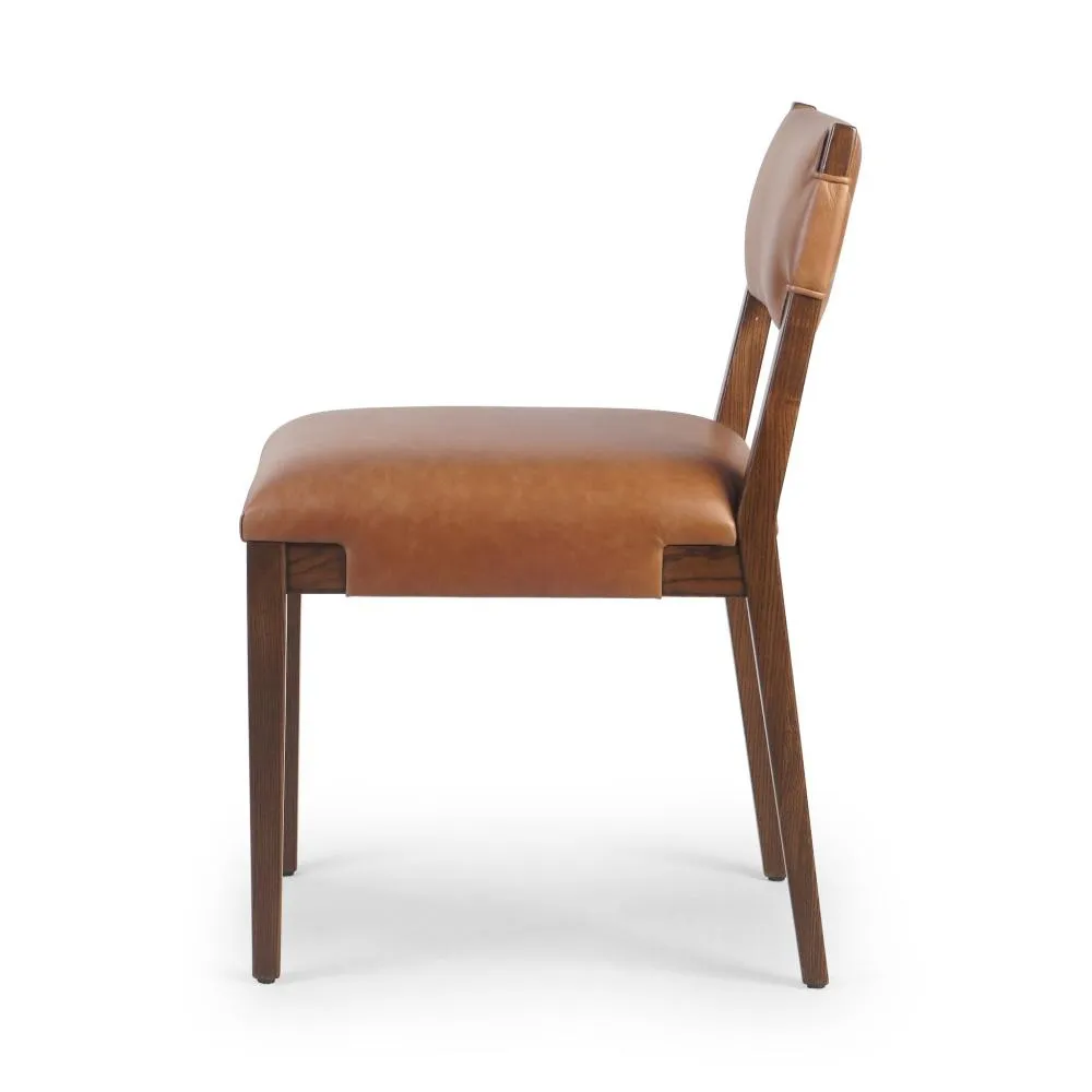 Chestnut Brown Leather Armless Dining Chair Solid Ash Wood