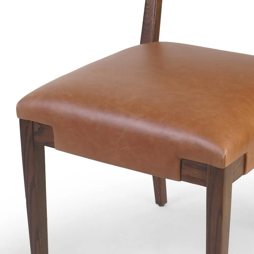 Chestnut Brown Leather Armless Dining Chair Solid Ash Wood