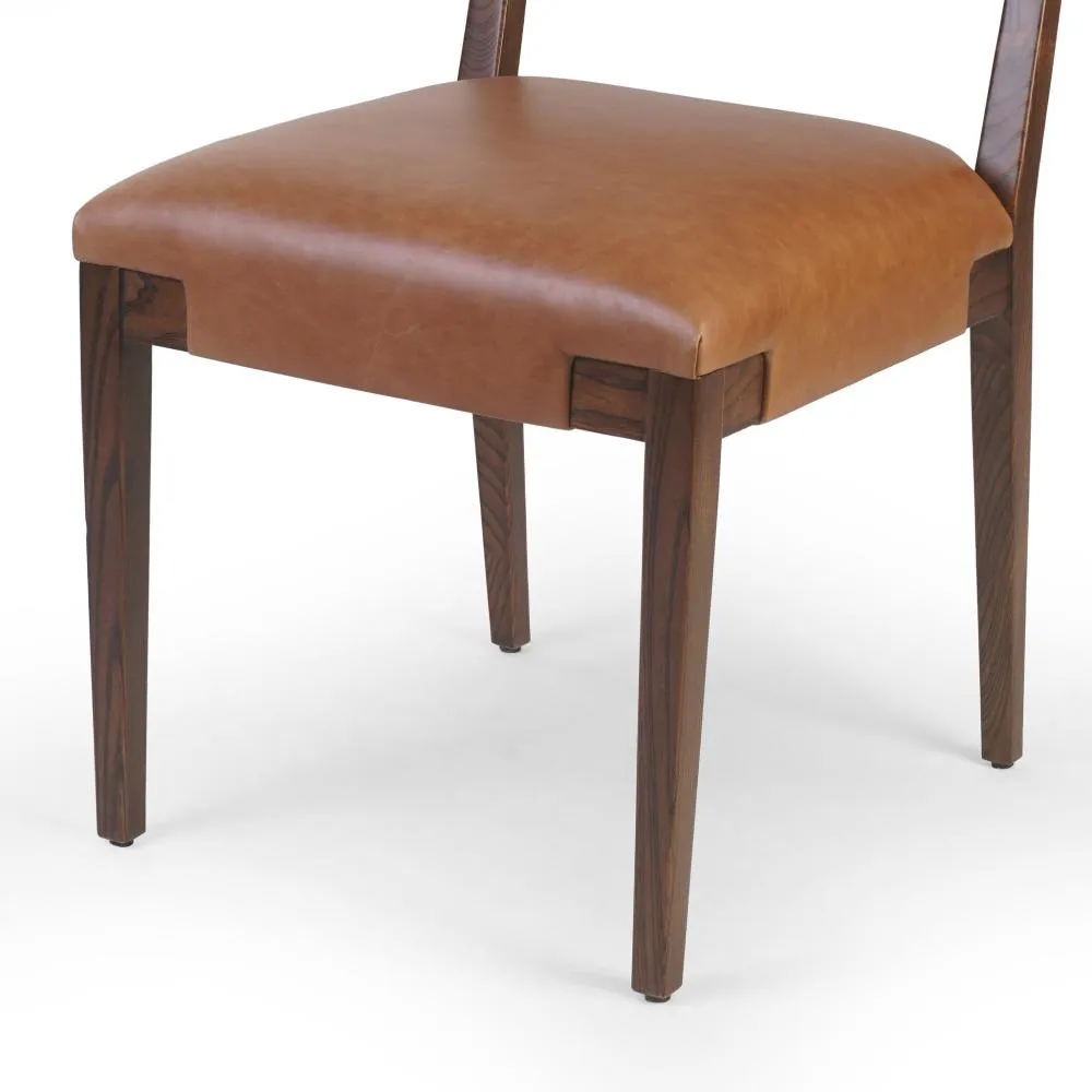 Chestnut Brown Leather Armless Dining Chair Solid Ash Wood