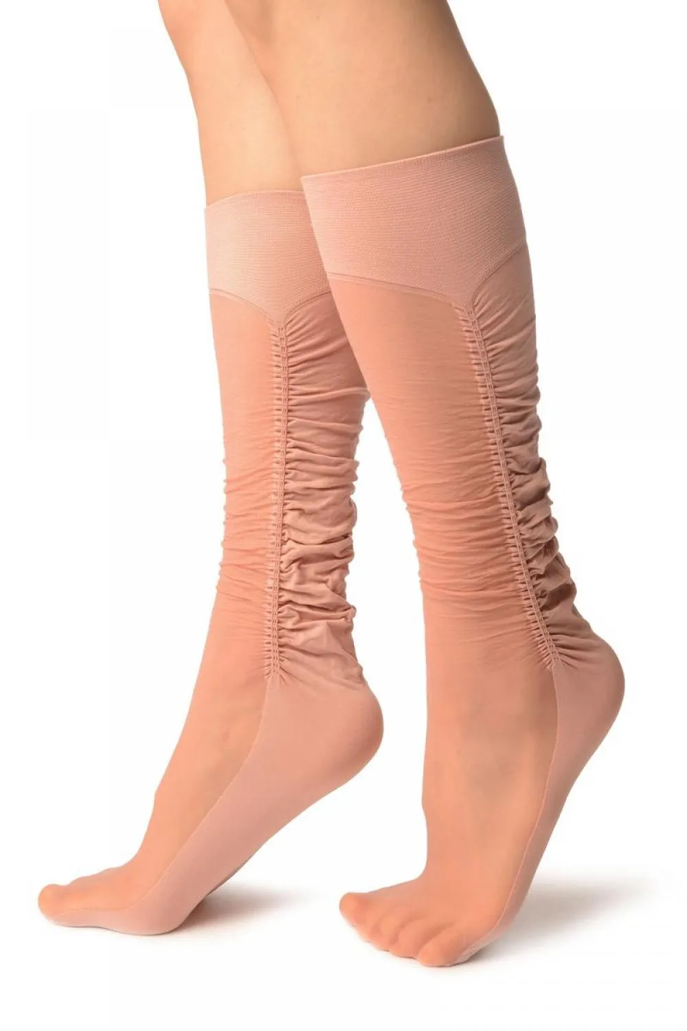 Chestnut Pink Sheer & Opaque Sides Socks Knee High