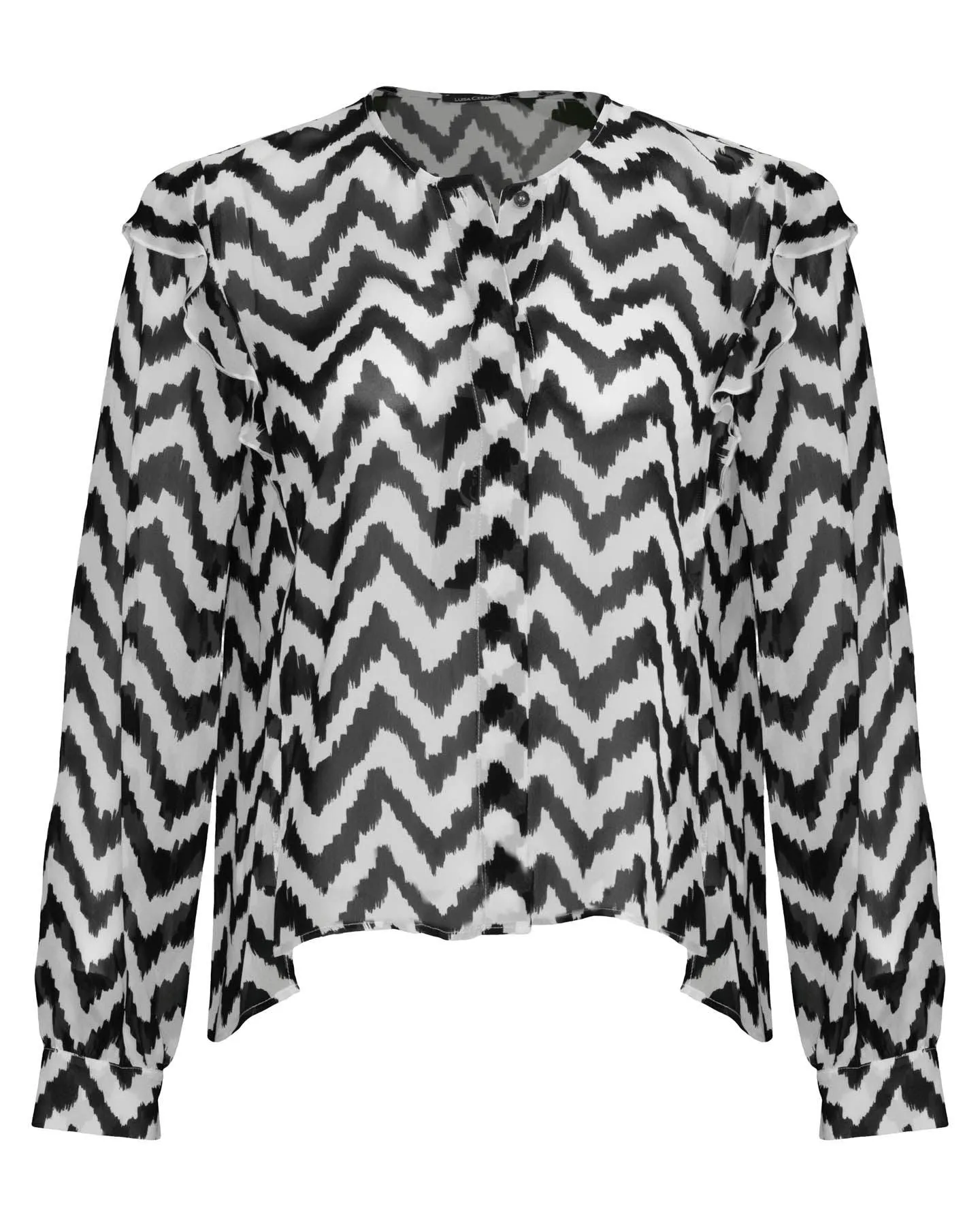 Chevron Collarless Semi Sheer Blouse