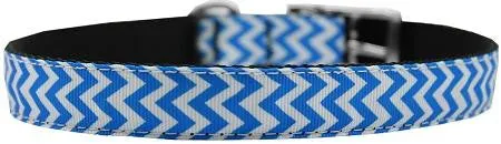 Chevrons Nylon Dog Collar with classic buckle 3-4" Blue Size 20