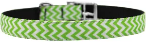 Chevrons Nylon Dog Collar with classic buckle 3-4" Lime Green Size 12