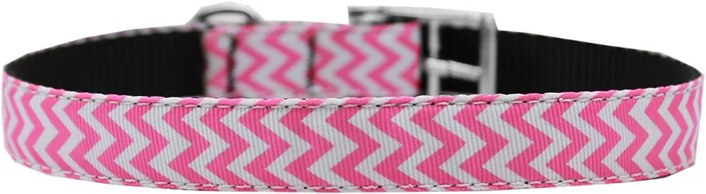 Chevrons Nylon Dog Collar with classic buckle 3-4" Pink Size 12