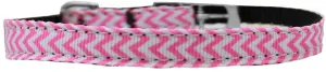 Chevrons Nylon Dog Collar with classic buckle 3-8" Pink Size 10