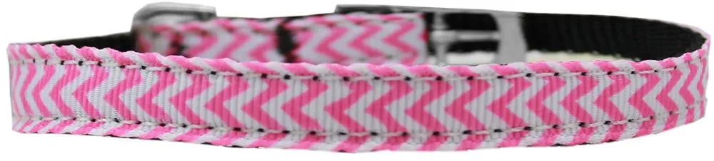 Chevrons Nylon Dog Collar with classic buckle 3-8" Pink Size 16