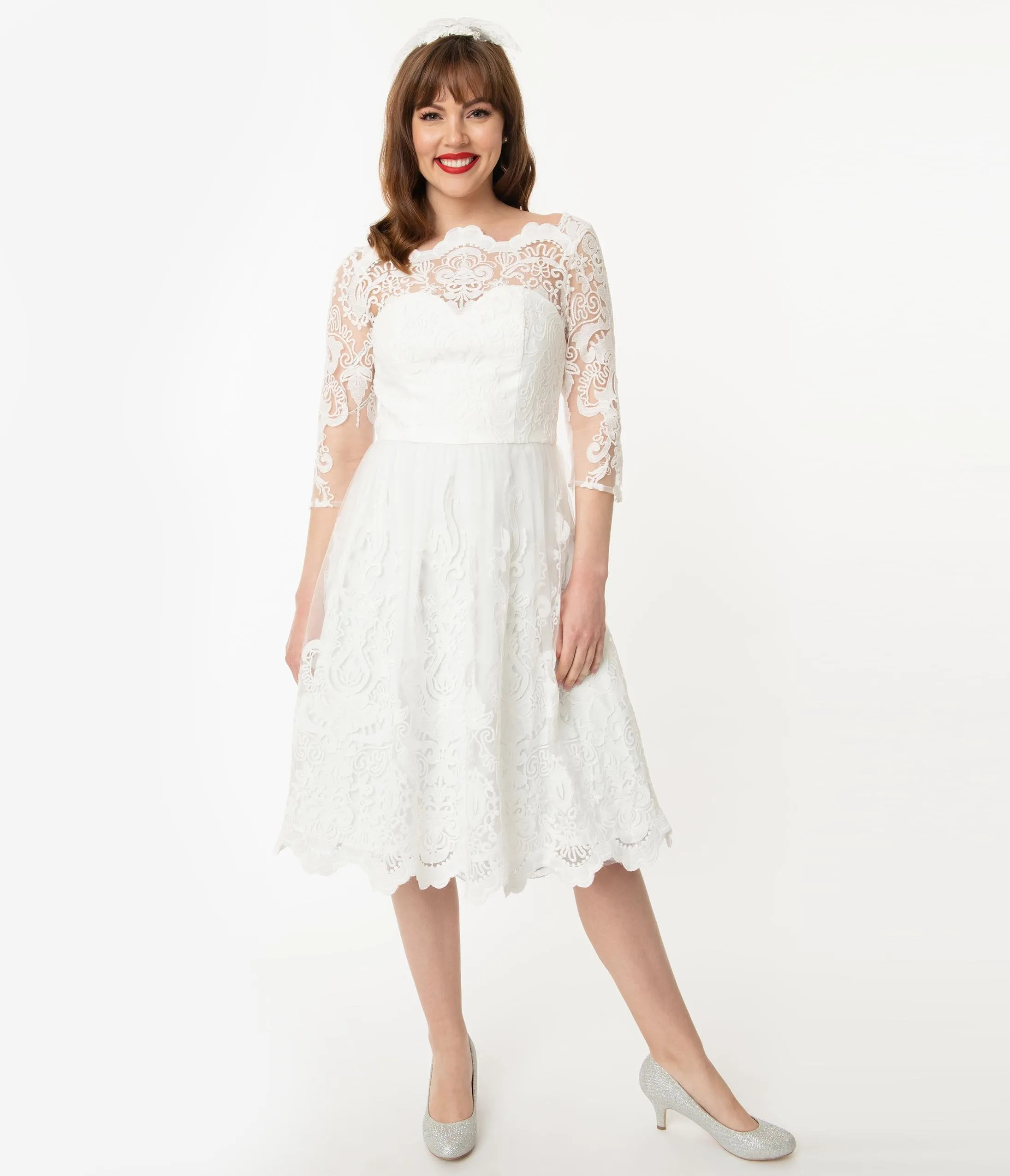 Chi Chi London Ivory Embroidered Flore Bridal Tea Dress